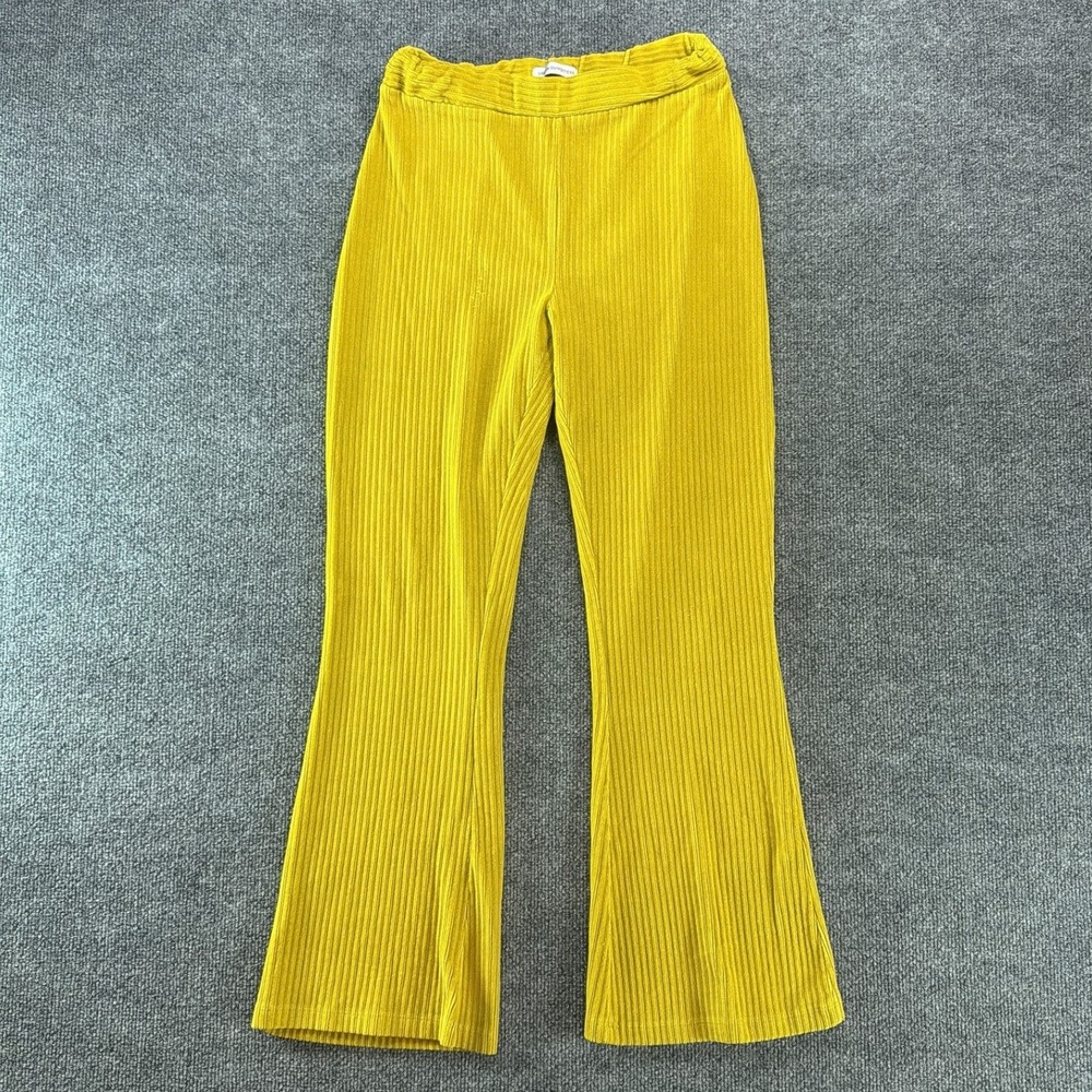 Urban Outfitters Mustard Yellow Ribbed Culottes Knit Flare Pants Women Med Retro